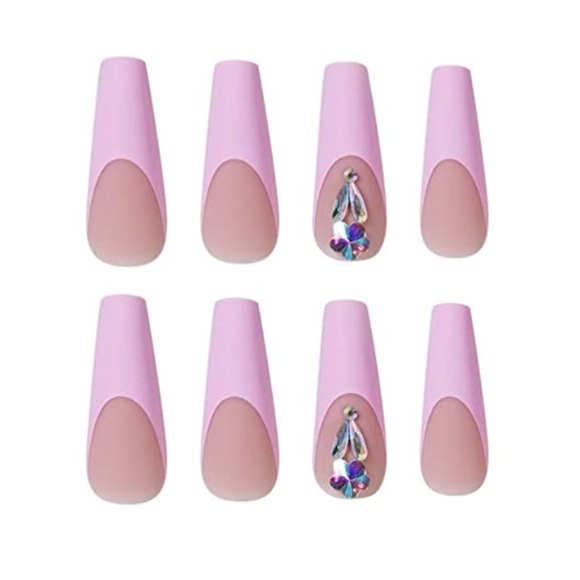 🆓 Pink Crystal Extra Long Coffin Nails - Picture 3 of 5